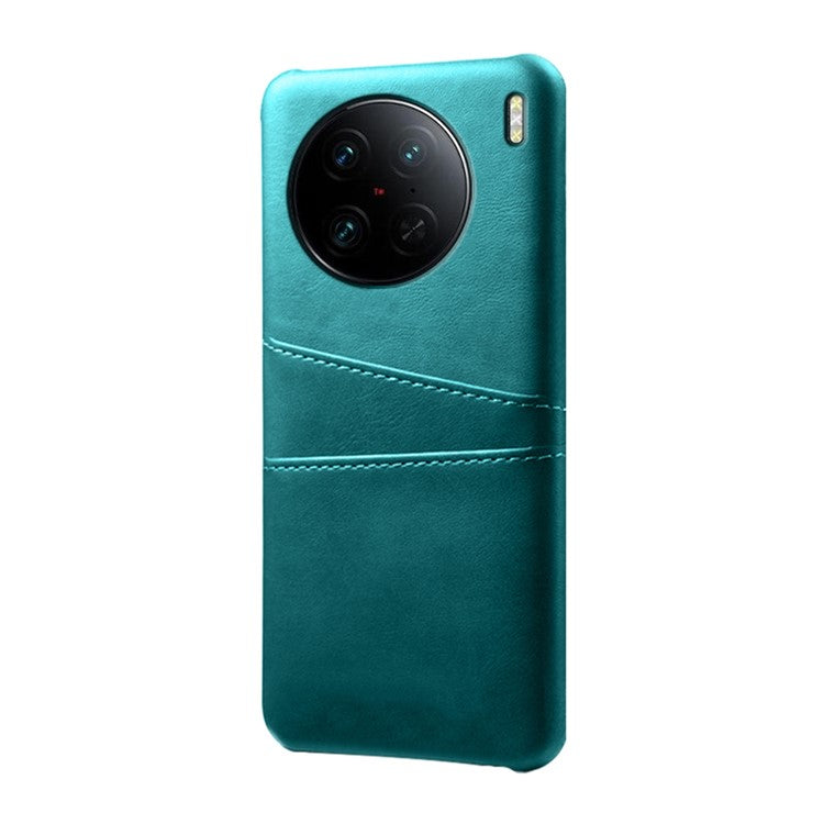 For vivo X90 Pro 5G Lightweight Mobile Phone Back Cover PU Leather Coated Hard PC Phone Case with Dual Card Slots - Green