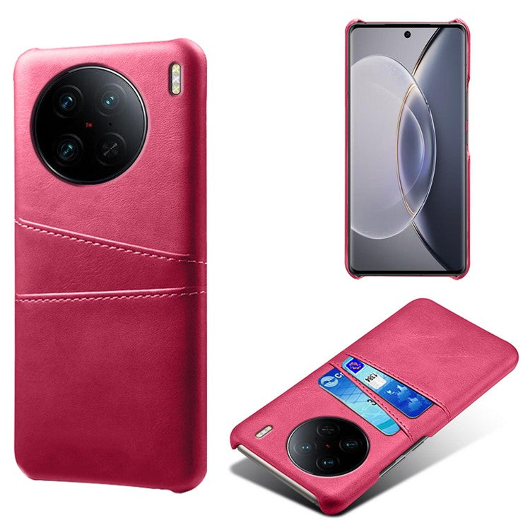 For vivo X90 Pro 5G Lightweight Mobile Phone Back Cover PU Leather Coated Hard PC Phone Case with Dual Card Slots - Rose