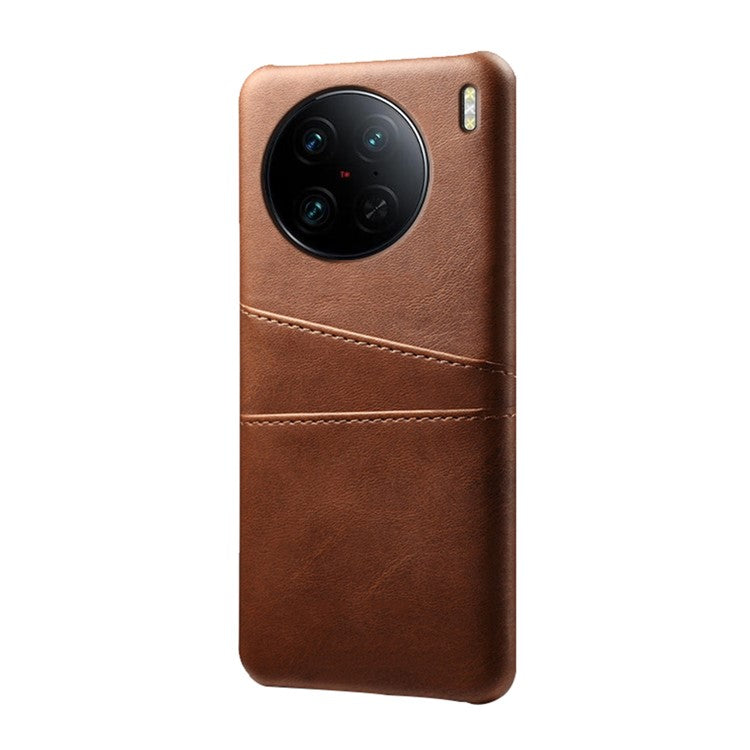 For vivo X90 Pro 5G Lightweight Mobile Phone Back Cover PU Leather Coated Hard PC Phone Case with Dual Card Slots - Brown