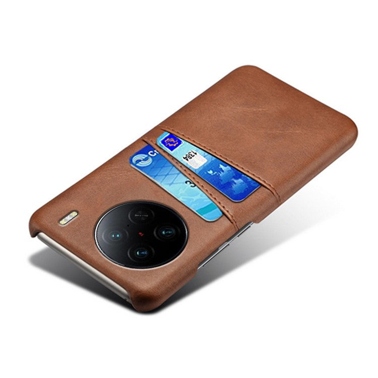 For vivo X90 Pro 5G Lightweight Mobile Phone Back Cover PU Leather Coated Hard PC Phone Case with Dual Card Slots - Brown