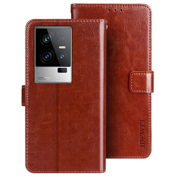 IDEWEI For vivo iQOO 11 5G Crazy Horse Texture Anti-scratch PU Leather Case Stand Wallet Magnetic Clasp Phone Cover - Brown