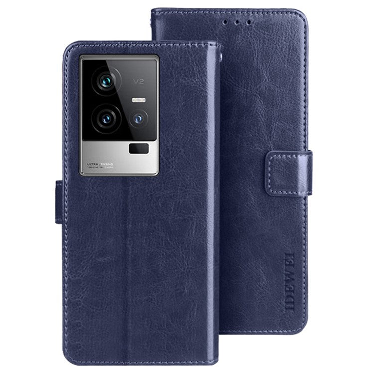 IDEWEI For vivo iQOO 11 5G Crazy Horse Texture Anti-scratch PU Leather Case Stand Wallet Magnetic Clasp Phone Cover - Dark Blue