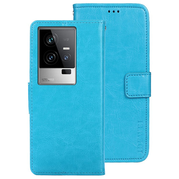 IDEWEI For vivo iQOO 11 5G Crazy Horse Texture Anti-scratch PU Leather Case Stand Wallet Magnetic Clasp Phone Cover - Sky Blue