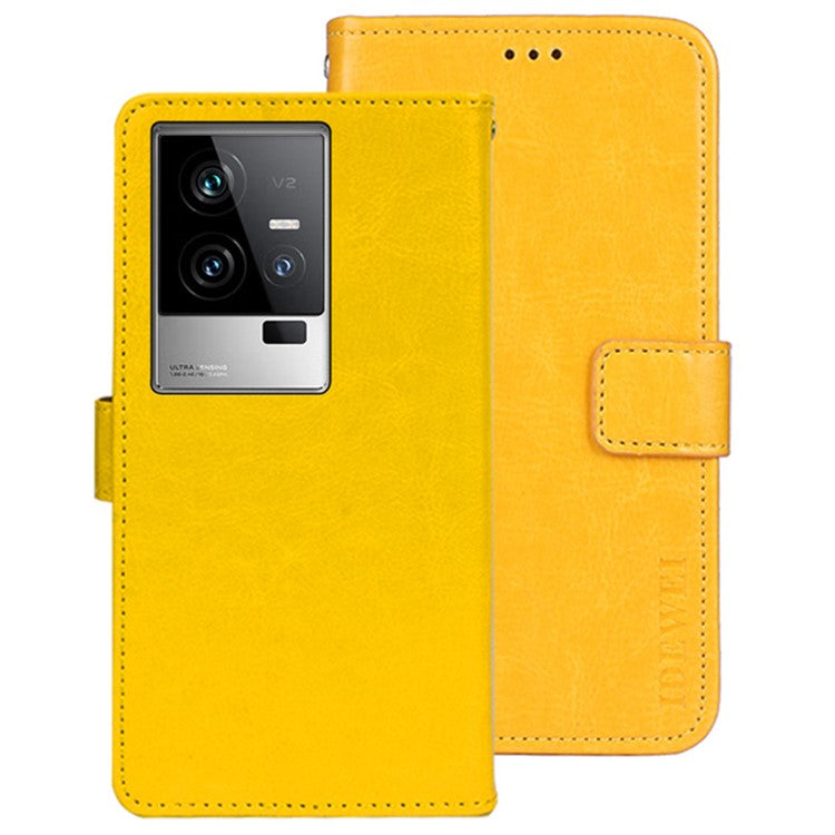 IDEWEI For vivo iQOO 11 5G Crazy Horse Texture Anti-scratch PU Leather Case Stand Wallet Magnetic Clasp Phone Cover - Yellow