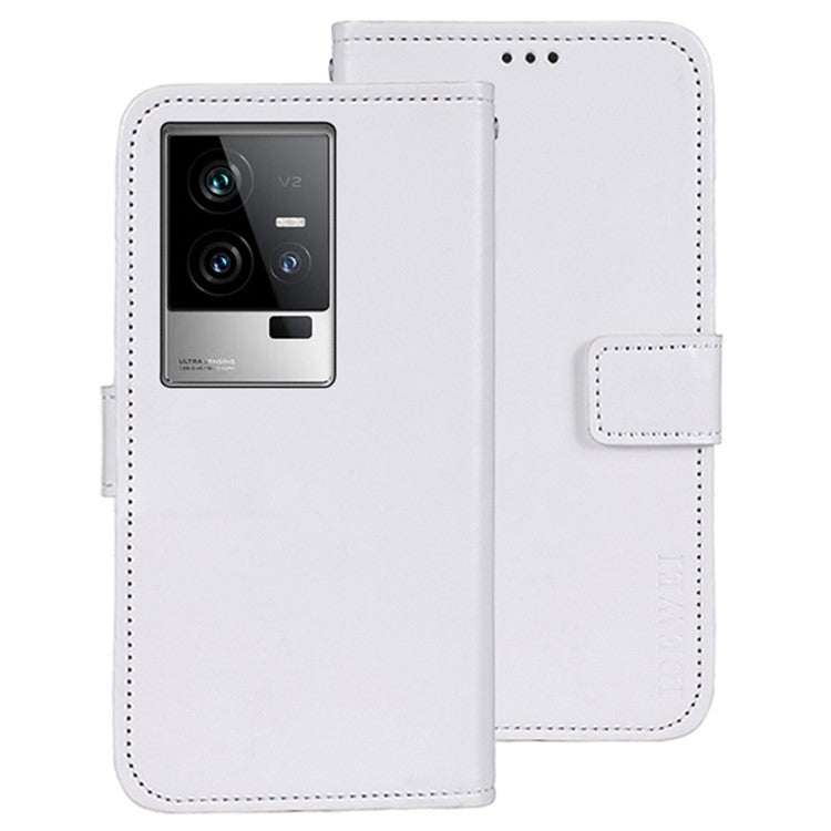 IDEWEI For vivo iQOO 11 5G Crazy Horse Texture Anti-scratch PU Leather Case Stand Wallet Magnetic Clasp Phone Cover - White