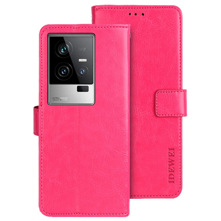 IDEWEI For vivo iQOO 11 5G Crazy Horse Texture Anti-scratch PU Leather Case Stand Wallet Magnetic Clasp Phone Cover - Rose