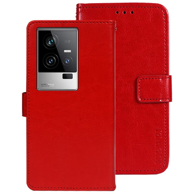 IDEWEI For vivo iQOO 11 5G Crazy Horse Texture Anti-scratch PU Leather Case Stand Wallet Magnetic Clasp Phone Cover - Red