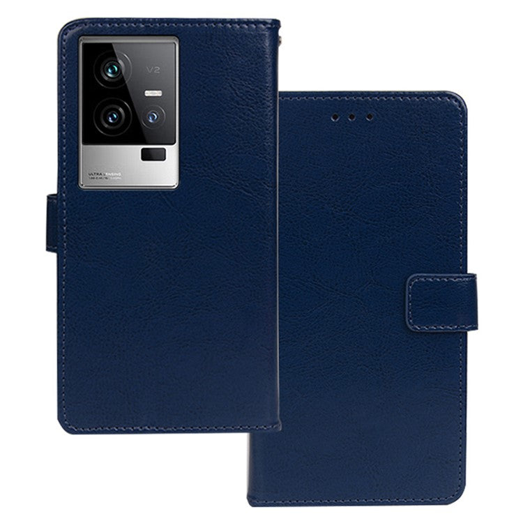 IDEWEI For vivo iQOO 11 5G Crazy Horse Texture PU Leather Case Stand Wallet Folio Flip Shockproof Phone Cover - Blue