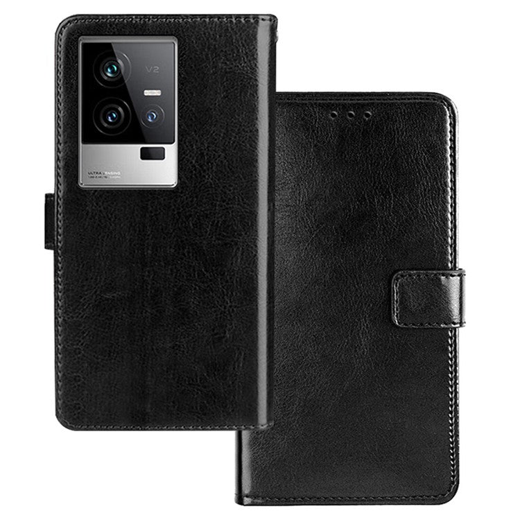 IDEWEI For vivo iQOO 11 5G Crazy Horse Texture PU Leather Case Stand Wallet Folio Flip Shockproof Phone Cover - Black