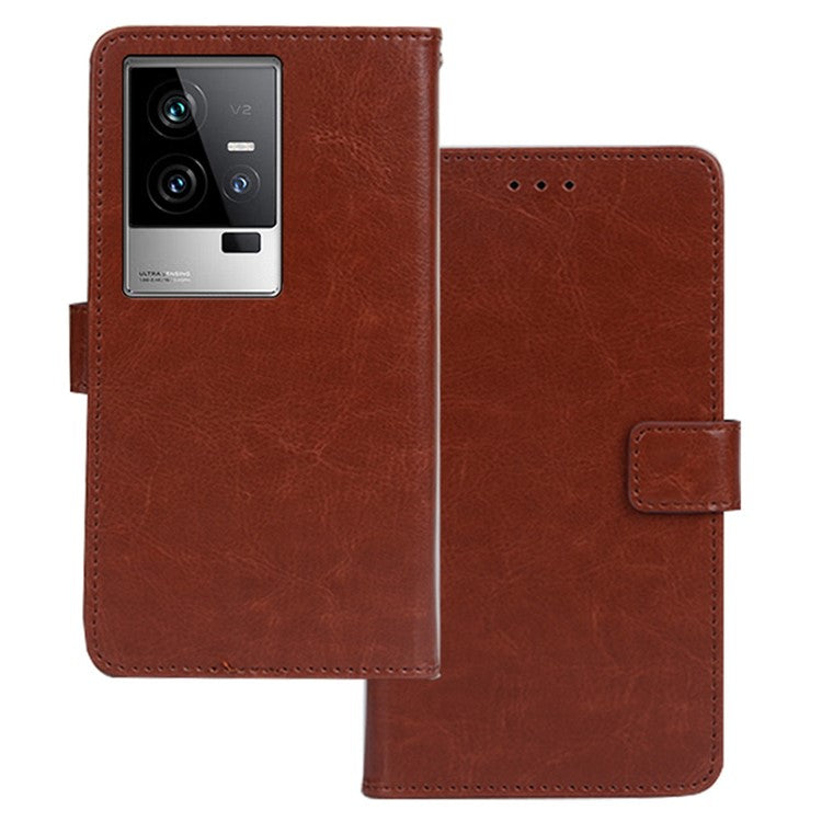 IDEWEI For vivo iQOO 11 5G Crazy Horse Texture PU Leather Case Stand Wallet Folio Flip Shockproof Phone Cover - Brown