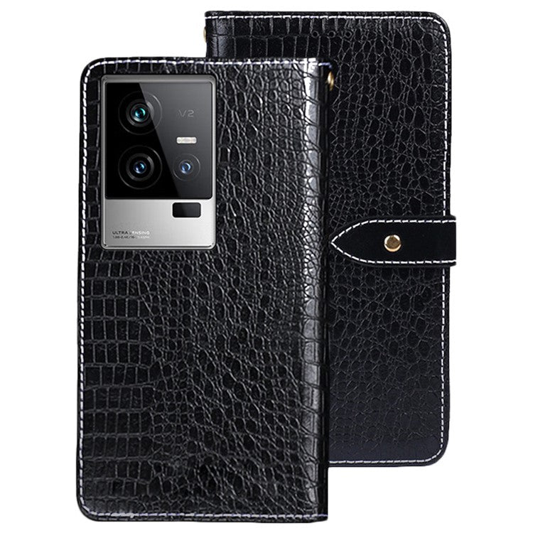 IDEWEI For vivo iQOO 11 5G Crocodile Texture PU Leather Stand Phone Cover Full Protection Wallet Case - Black