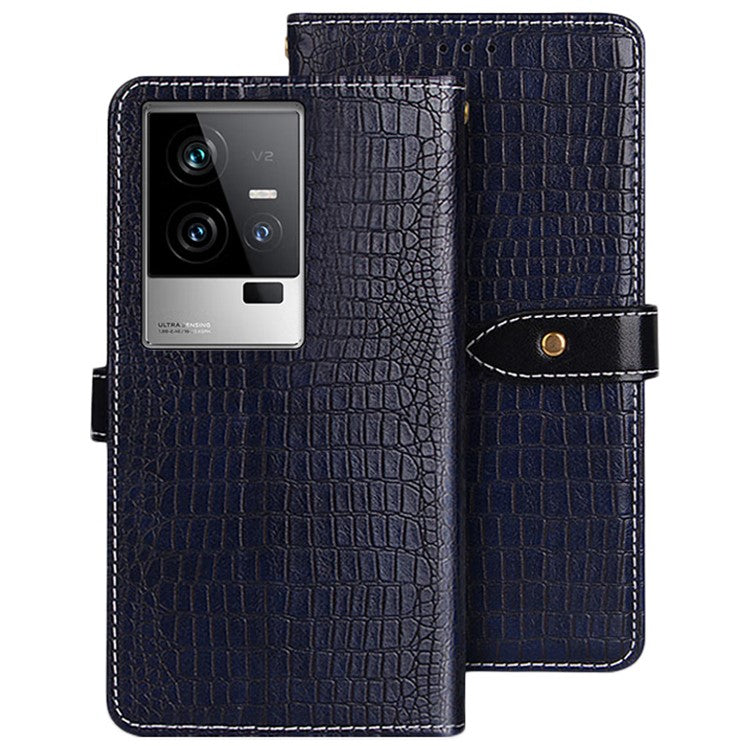 IDEWEI For vivo iQOO 11 5G Crocodile Texture PU Leather Stand Phone Cover Full Protection Wallet Case - Blue