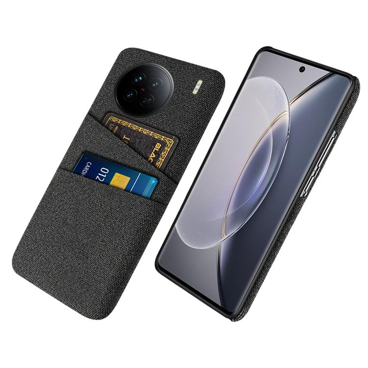 For vivo X90 5G Anti-scratch Cloth Texture Phone Case Protective PC Cover with Dual Card Slots - Black