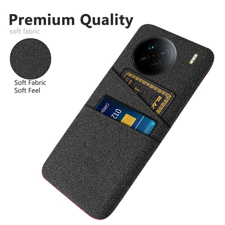 For vivo X90 5G Anti-scratch Cloth Texture Phone Case Protective PC Cover with Dual Card Slots - Black