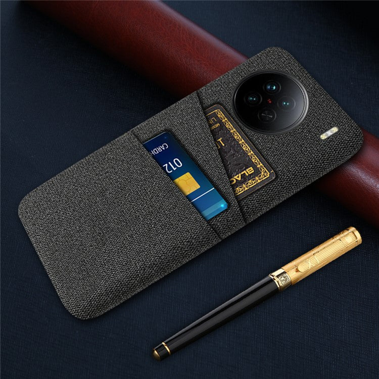 For vivo X90 5G Anti-scratch Cloth Texture Phone Case Protective PC Cover with Dual Card Slots - Black