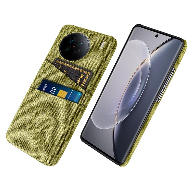 For vivo X90 5G Anti-scratch Cloth Texture Phone Case Protective PC Cover with Dual Card Slots - Yellow