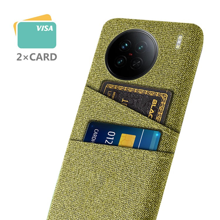 For vivo X90 5G Anti-scratch Cloth Texture Phone Case Protective PC Cover with Dual Card Slots - Yellow