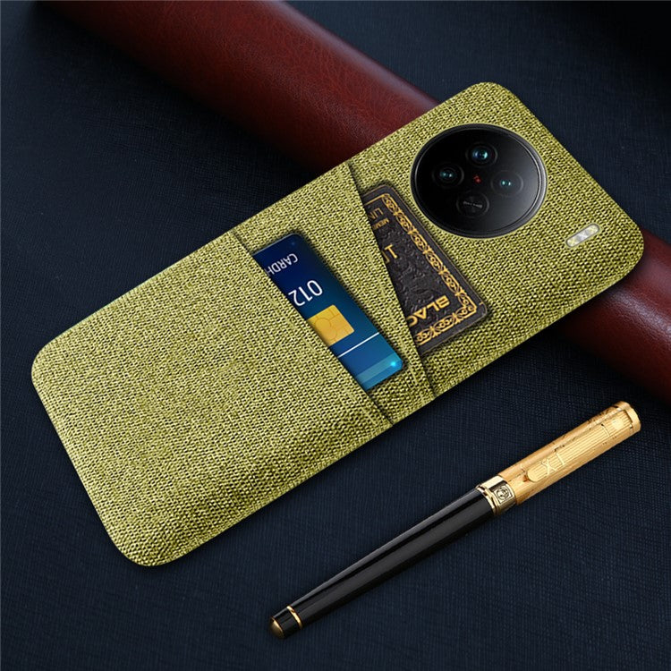 For vivo X90 5G Anti-scratch Cloth Texture Phone Case Protective PC Cover with Dual Card Slots - Yellow