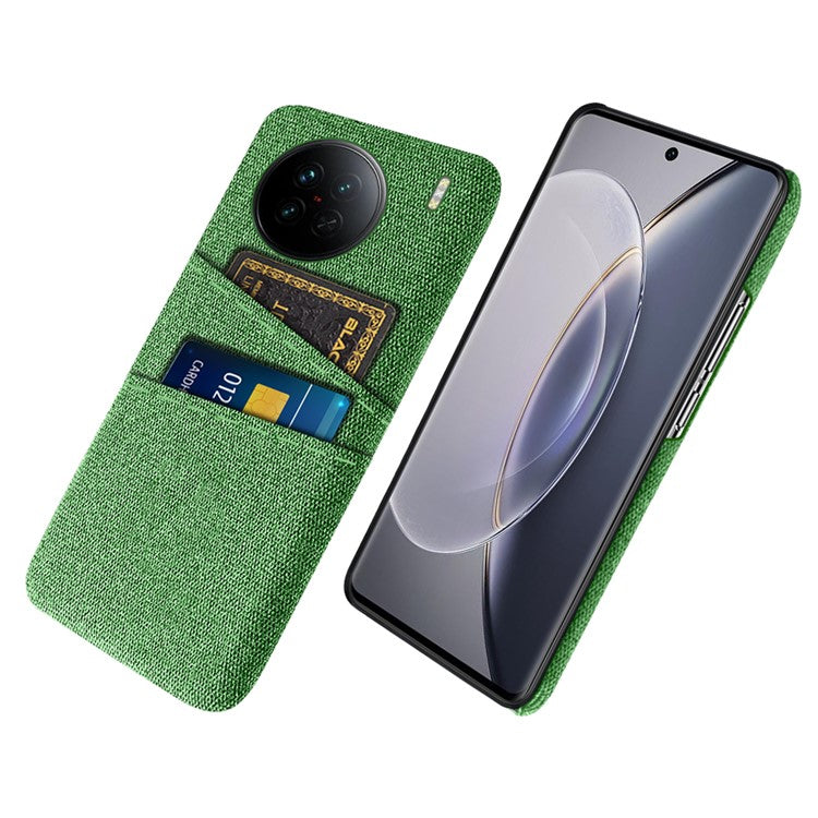 For vivo X90 5G Anti-scratch Cloth Texture Phone Case Protective PC Cover with Dual Card Slots - Green