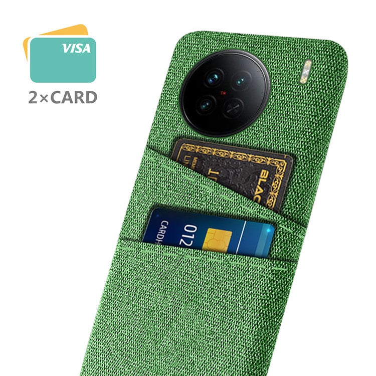 For vivo X90 5G Anti-scratch Cloth Texture Phone Case Protective PC Cover with Dual Card Slots - Green