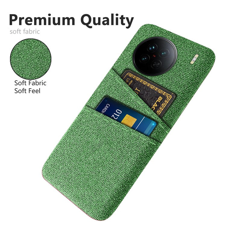 For vivo X90 5G Anti-scratch Cloth Texture Phone Case Protective PC Cover with Dual Card Slots - Green