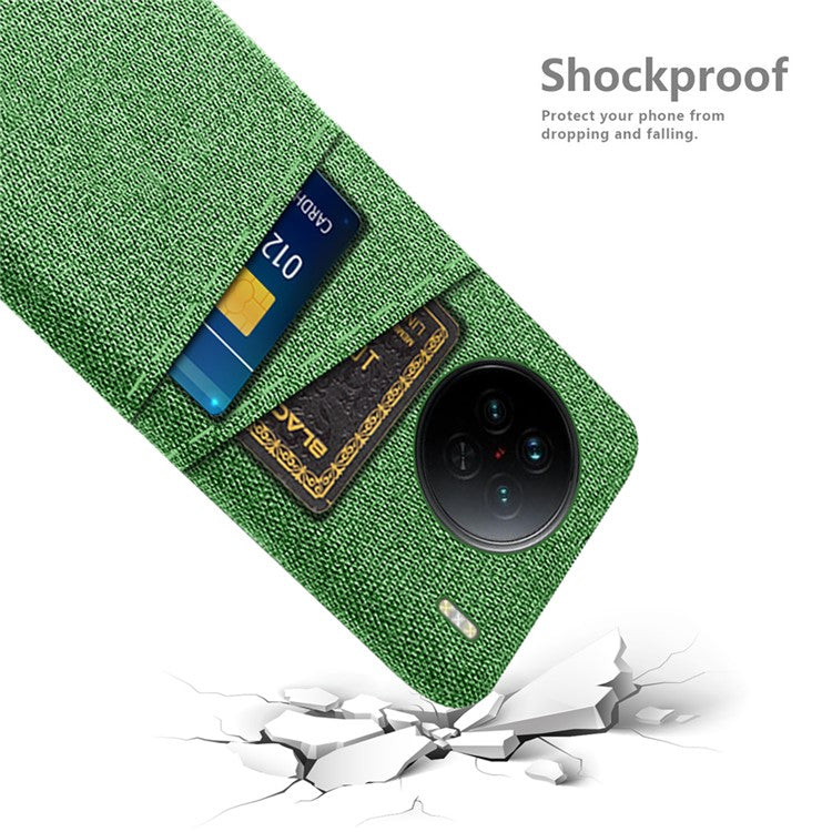 For vivo X90 5G Anti-scratch Cloth Texture Phone Case Protective PC Cover with Dual Card Slots - Green