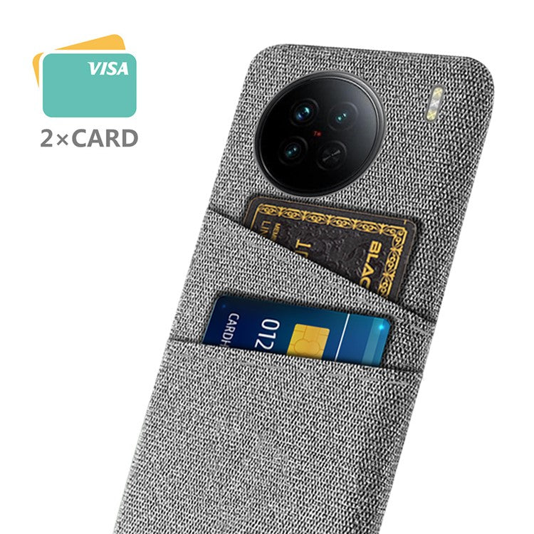 For vivo X90 5G Anti-scratch Cloth Texture Phone Case Protective PC Cover with Dual Card Slots - Light Grey