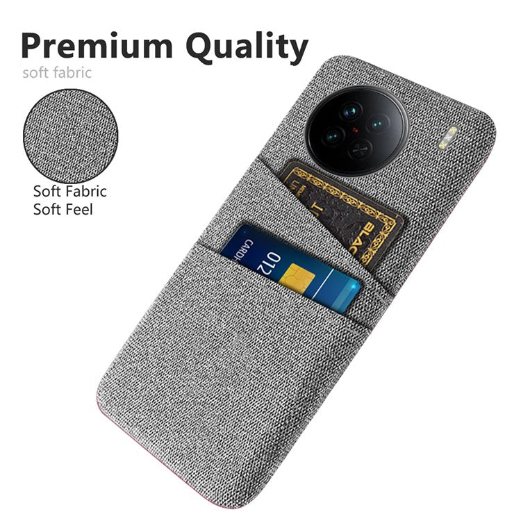 For vivo X90 5G Anti-scratch Cloth Texture Phone Case Protective PC Cover with Dual Card Slots - Light Grey