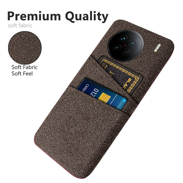 For vivo X90 5G Anti-scratch Cloth Texture Phone Case Protective PC Cover with Dual Card Slots - Brown