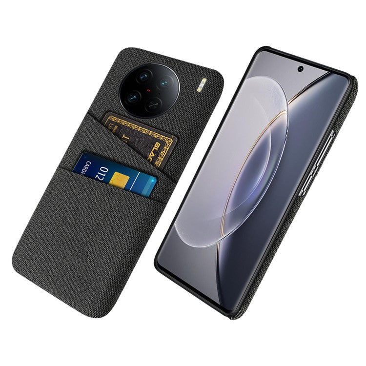 For vivo X90 Pro 5G Cloth Texture Dual Card Slots Hard PC Cover Drop-proof Protection Phone Case - Black