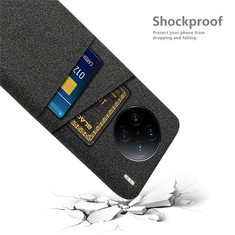 For vivo X90 Pro 5G Cloth Texture Dual Card Slots Hard PC Cover Drop-proof Protection Phone Case - Black