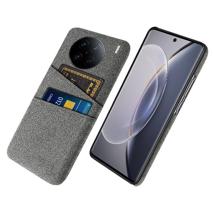 For vivo X90 Pro 5G Cloth Texture Dual Card Slots Hard PC Cover Drop-proof Protection Phone Case - Grey