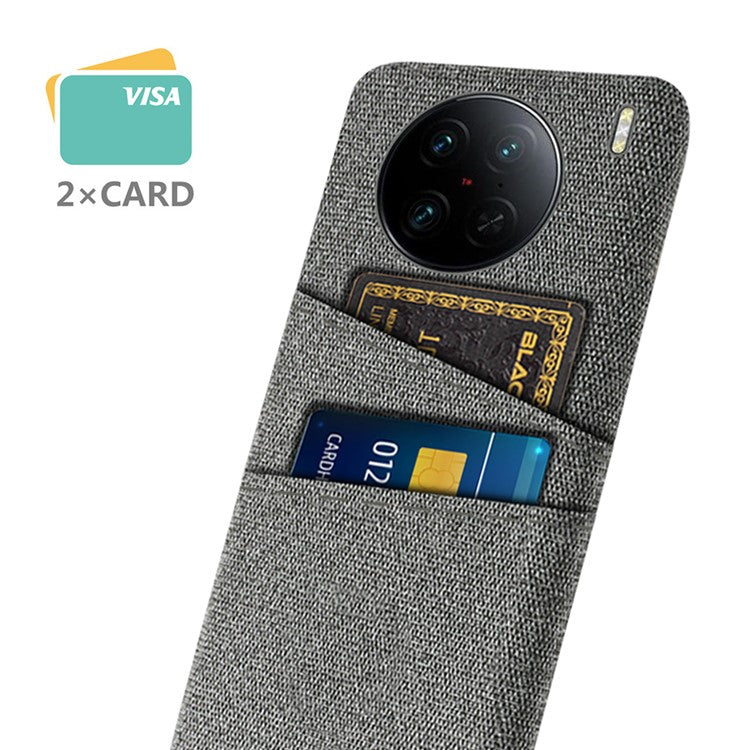 For vivo X90 Pro 5G Cloth Texture Dual Card Slots Hard PC Cover Drop-proof Protection Phone Case - Grey