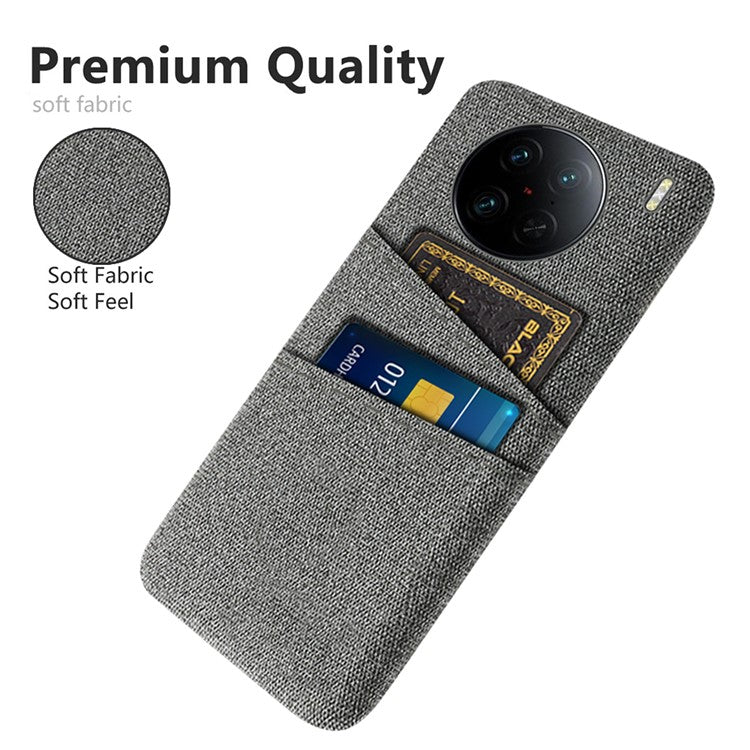 For vivo X90 Pro 5G Cloth Texture Dual Card Slots Hard PC Cover Drop-proof Protection Phone Case - Grey