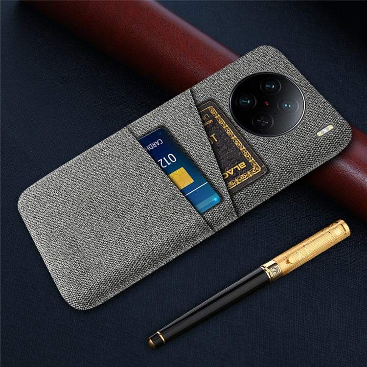 For vivo X90 Pro 5G Cloth Texture Dual Card Slots Hard PC Cover Drop-proof Protection Phone Case - Grey