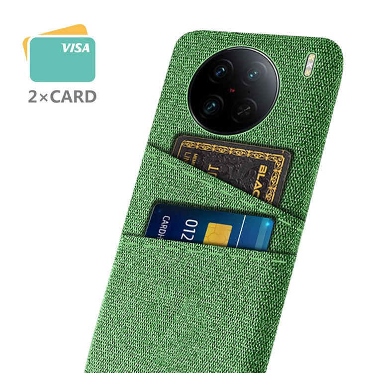 For vivo X90 Pro 5G Cloth Texture Dual Card Slots Hard PC Cover Drop-proof Protection Phone Case - Green