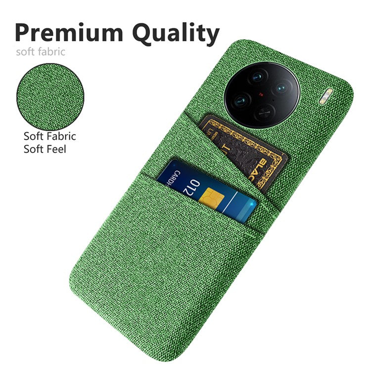 For vivo X90 Pro 5G Cloth Texture Dual Card Slots Hard PC Cover Drop-proof Protection Phone Case - Green