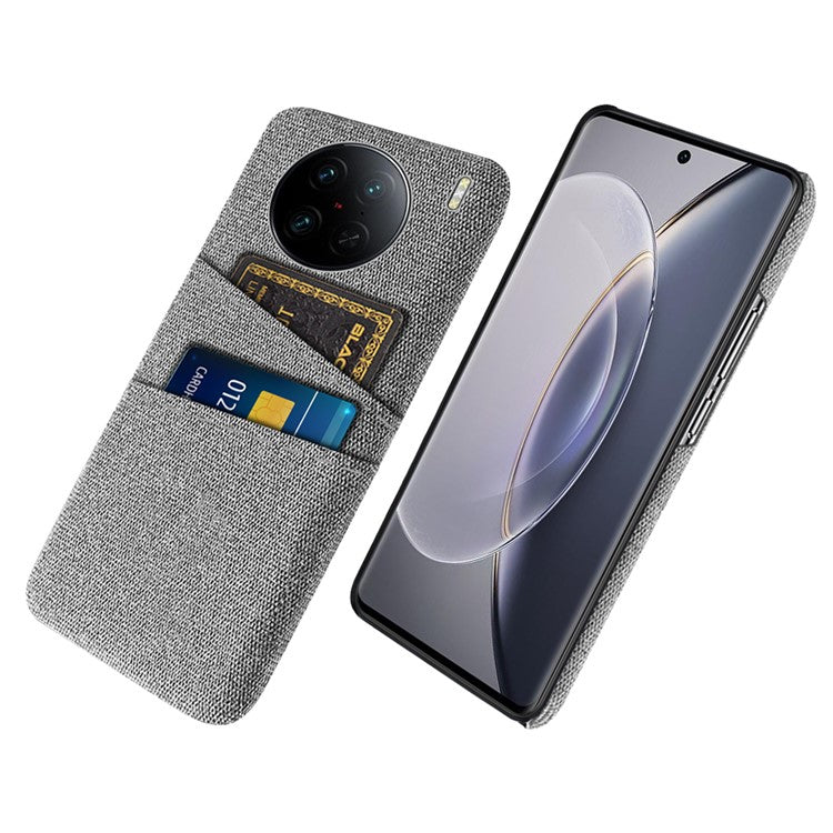 For vivo X90 Pro 5G Cloth Texture Dual Card Slots Hard PC Cover Drop-proof Protection Phone Case - Light Grey