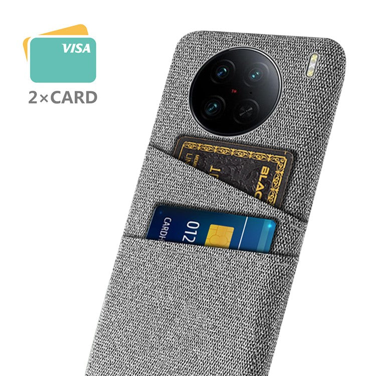 For vivo X90 Pro 5G Cloth Texture Dual Card Slots Hard PC Cover Drop-proof Protection Phone Case - Light Grey