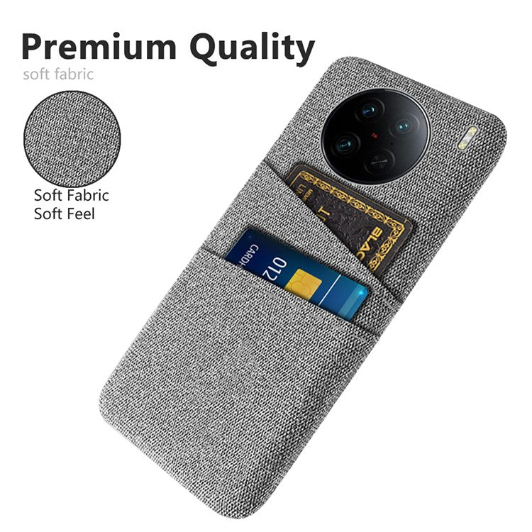 For vivo X90 Pro 5G Cloth Texture Dual Card Slots Hard PC Cover Drop-proof Protection Phone Case - Light Grey