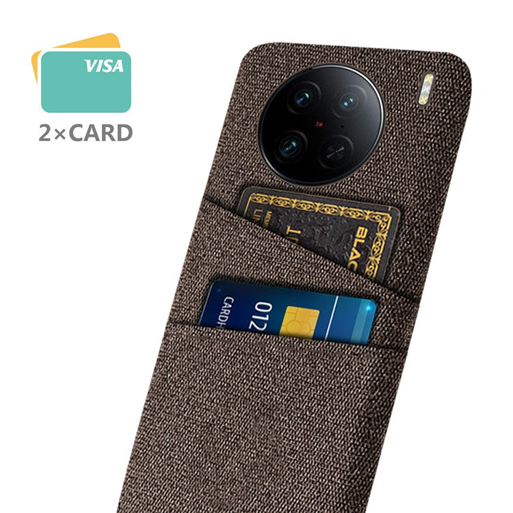 For vivo X90 Pro 5G Cloth Texture Dual Card Slots Hard PC Cover Drop-proof Protection Phone Case - Brown