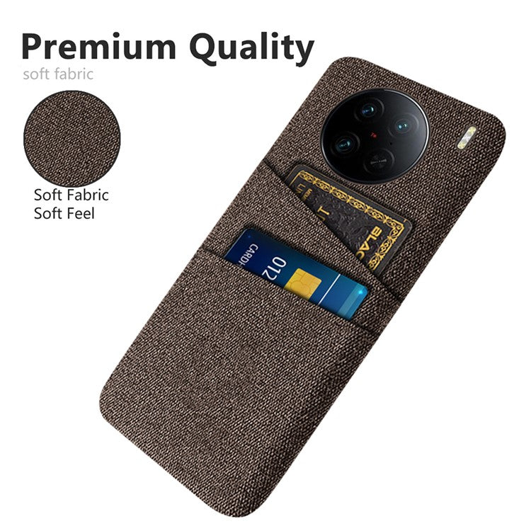 For vivo X90 Pro 5G Cloth Texture Dual Card Slots Hard PC Cover Drop-proof Protection Phone Case - Brown