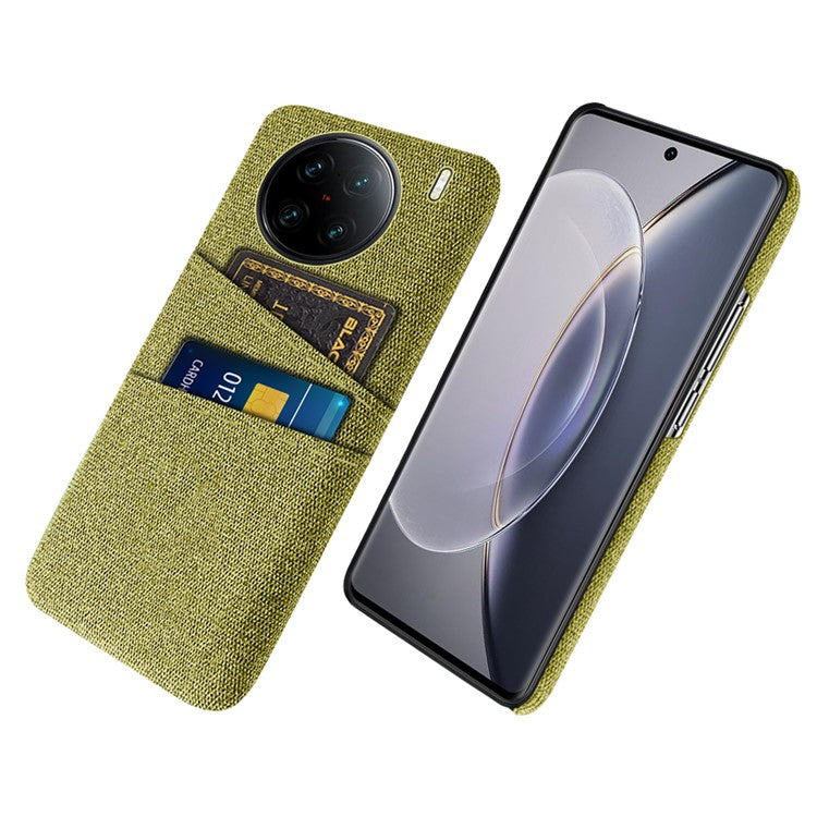 For vivo X90 Pro+ 5G Anti-drop Cloth Texture Phone Case Hard PC Cover with Dual Card Slots - Yellow