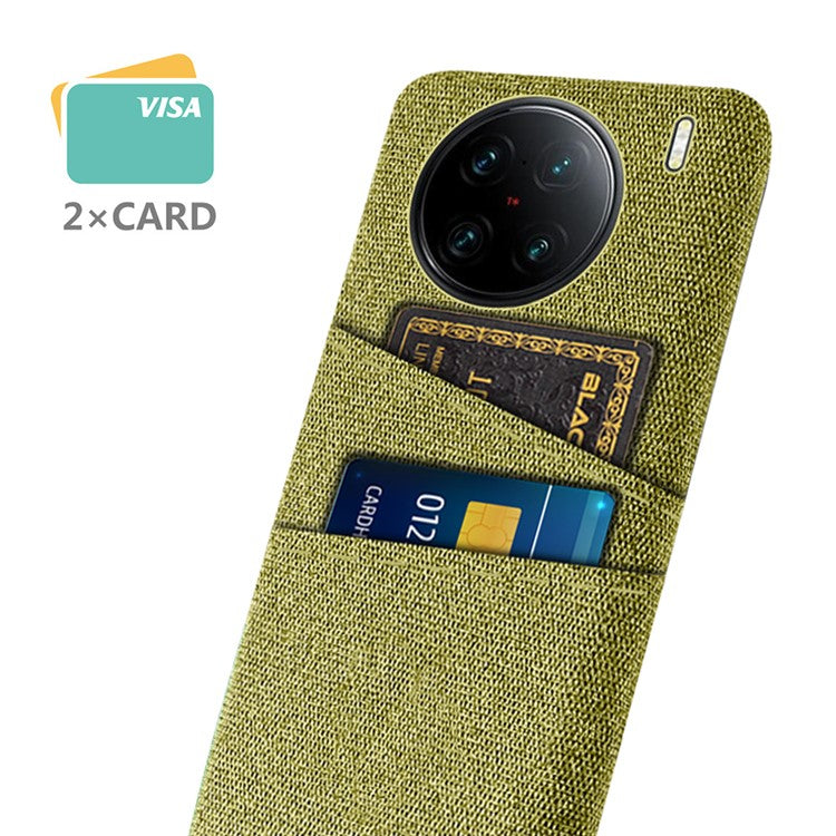 For vivo X90 Pro+ 5G Anti-drop Cloth Texture Phone Case Hard PC Cover with Dual Card Slots - Yellow