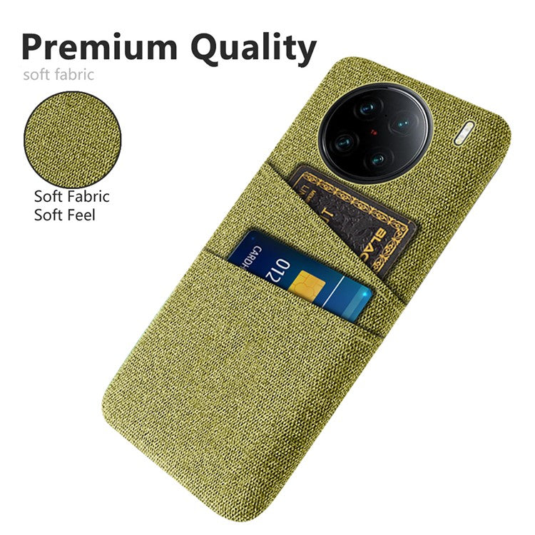 For vivo X90 Pro+ 5G Anti-drop Cloth Texture Phone Case Hard PC Cover with Dual Card Slots - Yellow