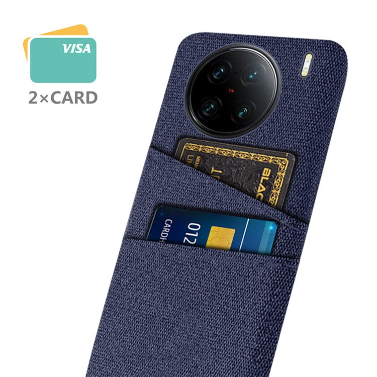 For vivo X90 Pro+ 5G Anti-drop Cloth Texture Phone Case Hard PC Cover with Dual Card Slots - Blue