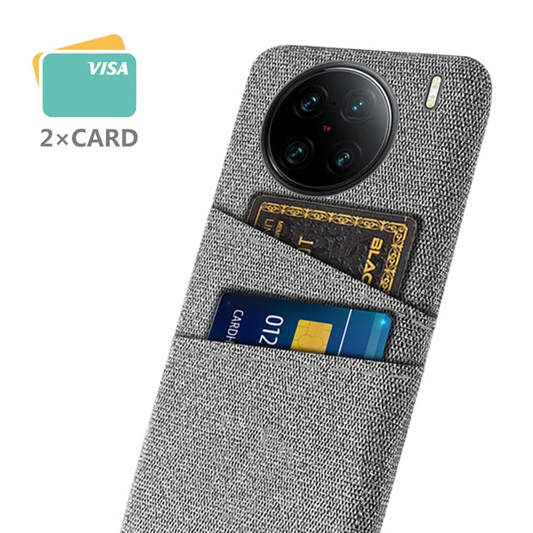 For vivo X90 Pro+ 5G Anti-drop Cloth Texture Phone Case Hard PC Cover with Dual Card Slots - Light Grey