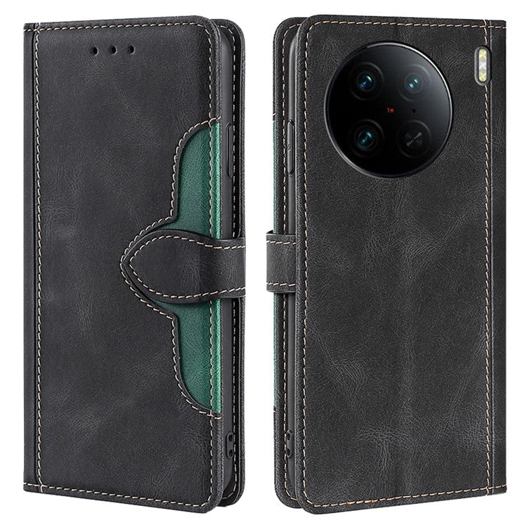 For vivo X90 Pro 5G Straw Hat Pattern PU Leather Stand Case Skin-touch Feeling Magnetic Clasp Wallet Phone Cover - Black