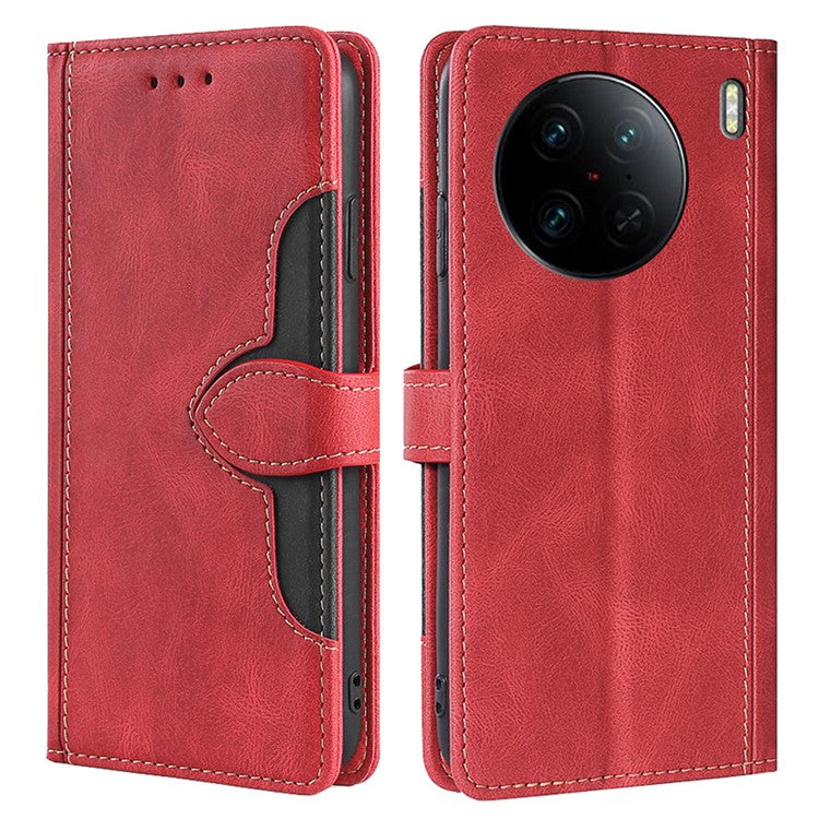 For vivo X90 Pro 5G Straw Hat Pattern PU Leather Stand Case Skin-touch Feeling Magnetic Clasp Wallet Phone Cover - Red