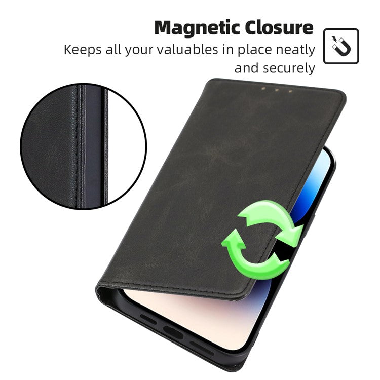 For vivo X90 Pro 5G Calf Texture PU Leather Magnetic Auto-absorbed Phone Case Full Protection Inner TPU Cover with Wallet Stand - Black